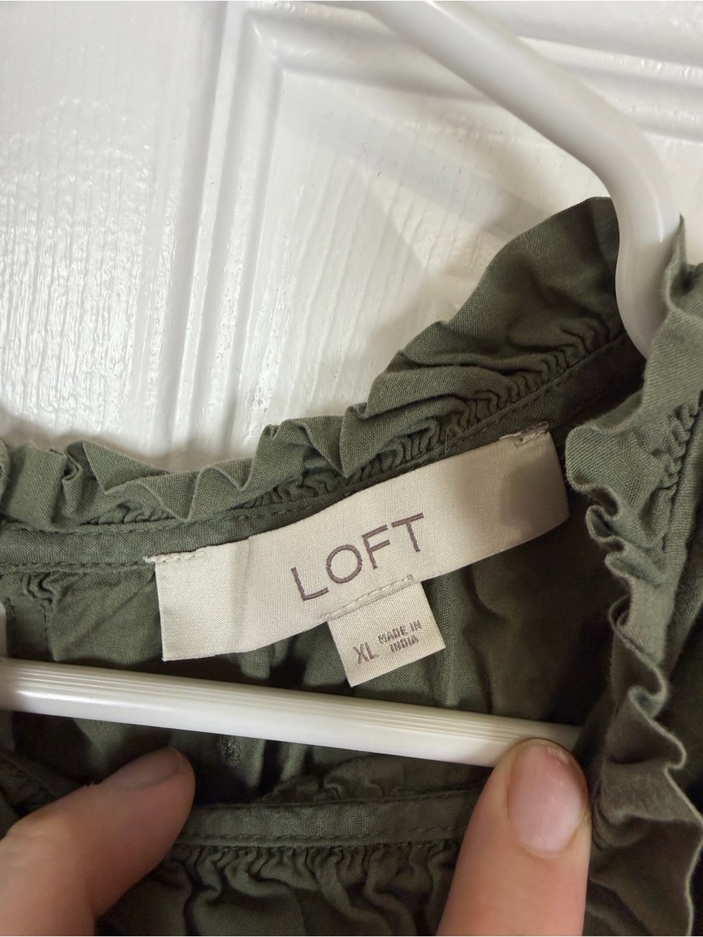 LOFT Olive Green Eyelet Ruffle Neck Tank - Picture 3 of 6